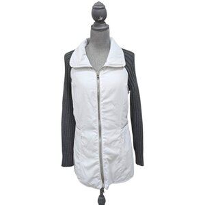 Boston Proper Women's White Embroidered Silver Knitted Sleeves